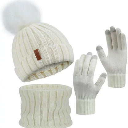 2026 NEW Women Winter Beanie Hat Scarf Gloves Set, Warm Fleece Knit Touch Screen Gloves, Double-Layered Brim, Ideal Gift for Thanksgiving 3 Pieces Touchscreen Gloves, Beanie Hat,And Scarf for Men'S and Women'S