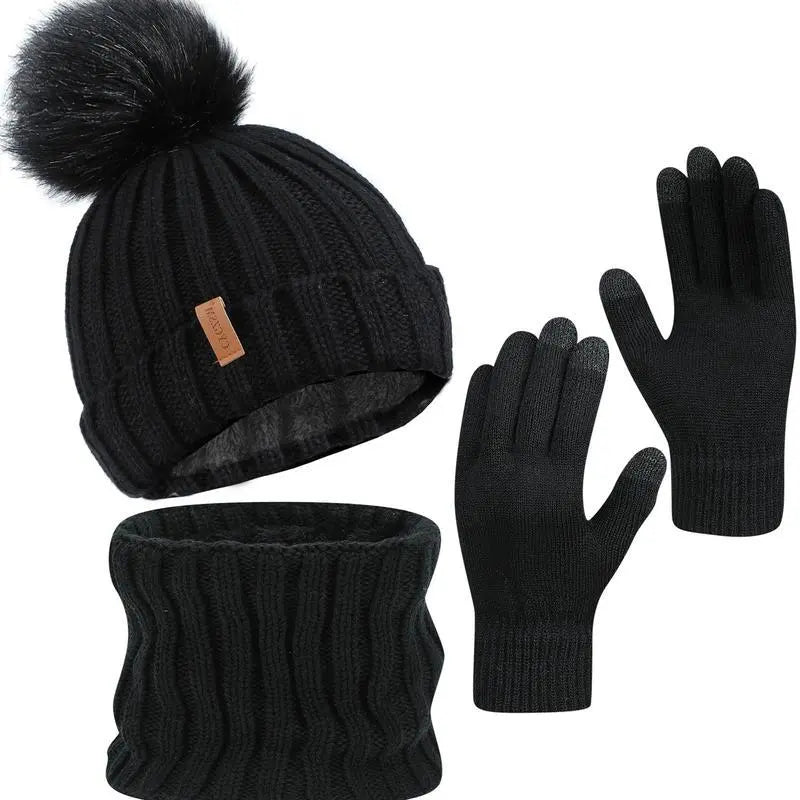 2026 NEW Women Winter Beanie Hat Scarf Gloves Set, Warm Fleece Knit Touch Screen Gloves, Double-Layered Brim, Ideal Gift for Thanksgiving 3 Pieces Touchscreen Gloves, Beanie Hat,And Scarf for Men'S and Women'S