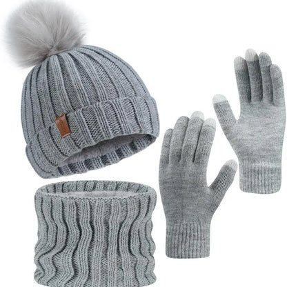 2026 NEW Women Winter Beanie Hat Scarf Gloves Set, Warm Fleece Knit Touch Screen Gloves, Double-Layered Brim, Ideal Gift for Thanksgiving 3 Pieces Touchscreen Gloves, Beanie Hat,And Scarf for Men'S and Women'S