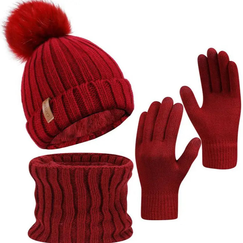 2026 NEW Women Winter Beanie Hat Scarf Gloves Set, Warm Fleece Knit Touch Screen Gloves, Double-Layered Brim, Ideal Gift for Thanksgiving 3 Pieces Touchscreen Gloves, Beanie Hat,And Scarf for Men'S and Women'S