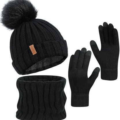 2026 NEW Women Winter Beanie Hat Scarf Gloves Set, Warm Fleece Knit Touch Screen Gloves, Double-Layered Brim, Ideal Gift for Thanksgiving 3 Pieces Touchscreen Gloves, Beanie Hat,And Scarf for Men'S and Women'S