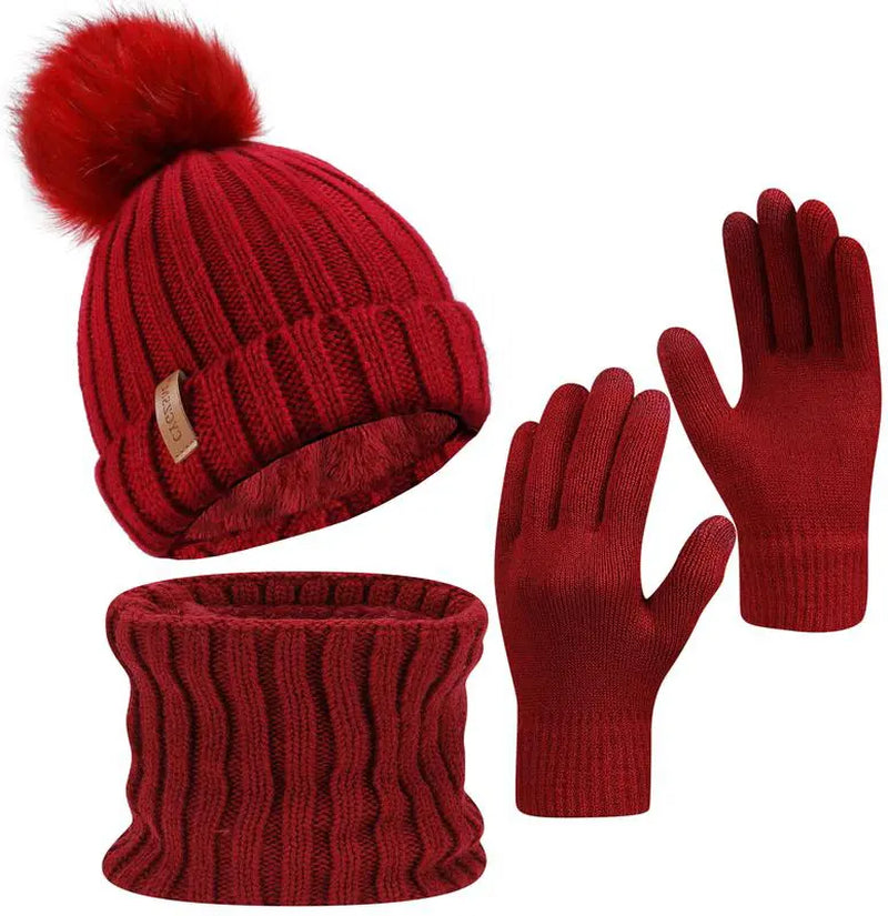 2026 NEW Women Winter Beanie Hat Scarf Gloves Set, Warm Fleece Knit Touch Screen Gloves, Double-Layered Brim, Ideal Gift for Thanksgiving 3 Pieces Touchscreen Gloves, Beanie Hat,And Scarf for Men'S and Women'S