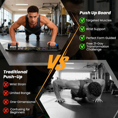 28-Hole Enhanced Push-Up Board Fitness Kit, Unisex Foldable Home Gym Exercise Equipment with Push up Bars, Resistance Band & Upper Body Toner, Travel-Ready Strength Training Accessory for Chest, Arms & Core, Boyfriend Gift, Home Training Equipment